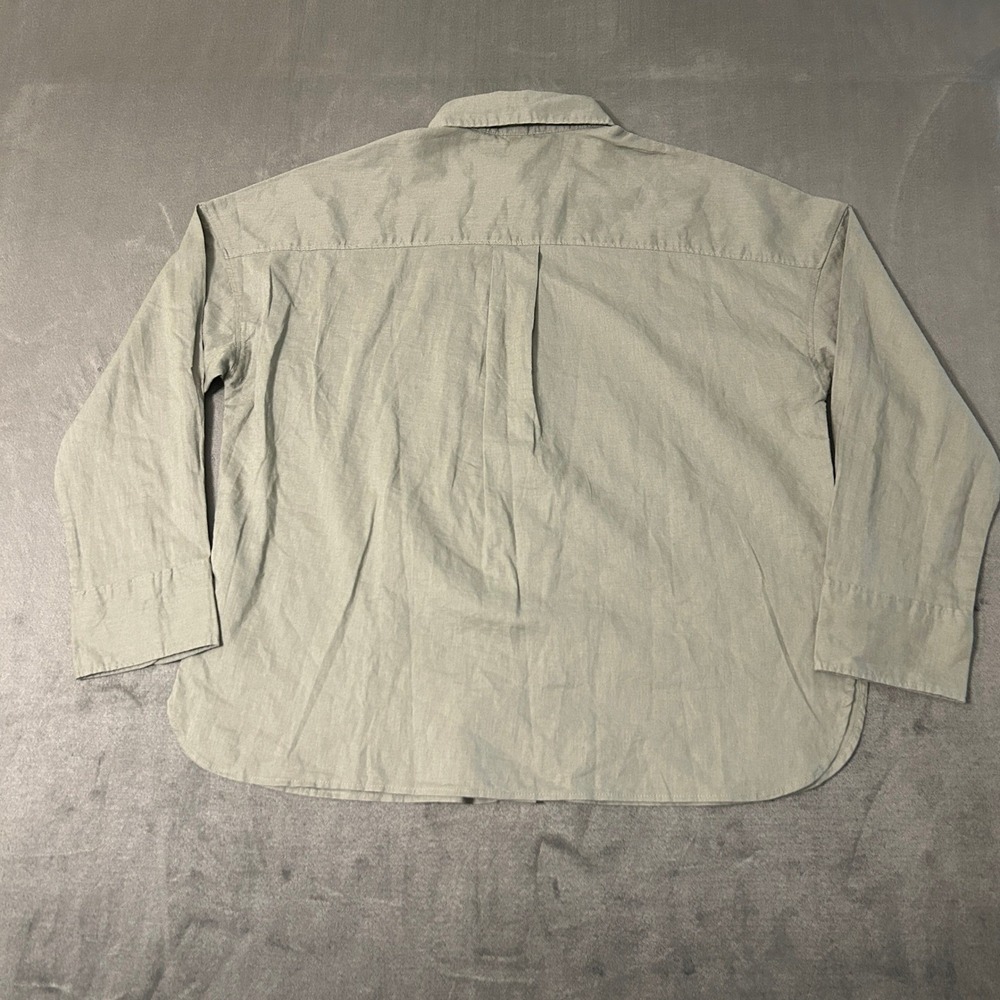 H&M Button Down Shirt Womens Small Green Linen Blend Melange Long Sleeve - Picture 3 of 7